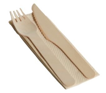 Kraft Wooden Knife, Fork and Napkin Packs