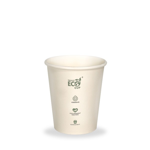 White Truly Eco Aqueous Compostable Coffee Cups