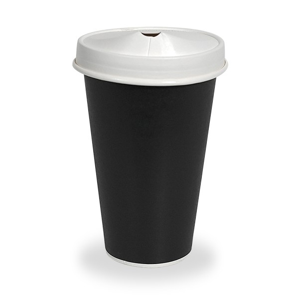 Black Paper Coffee Cups & White Lids