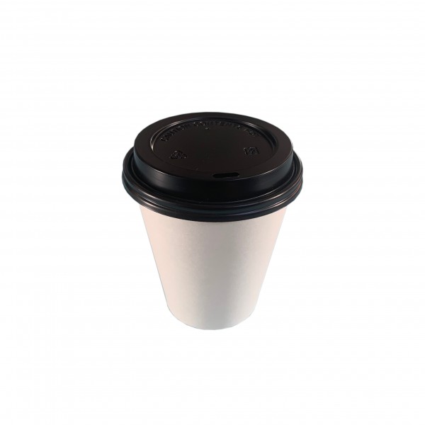 White Paper Coffee Cups & Black Lids