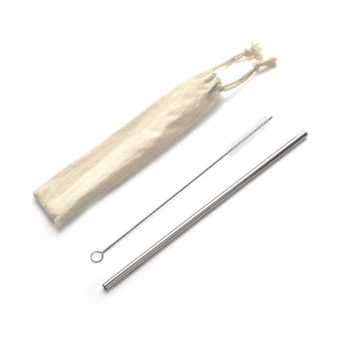Silver Stainless Steel Re-Useable Straw and Brush Kit