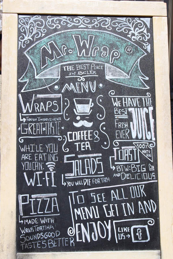 A chalkboard menu