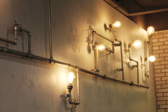 lightbulb pipes cafe lighting